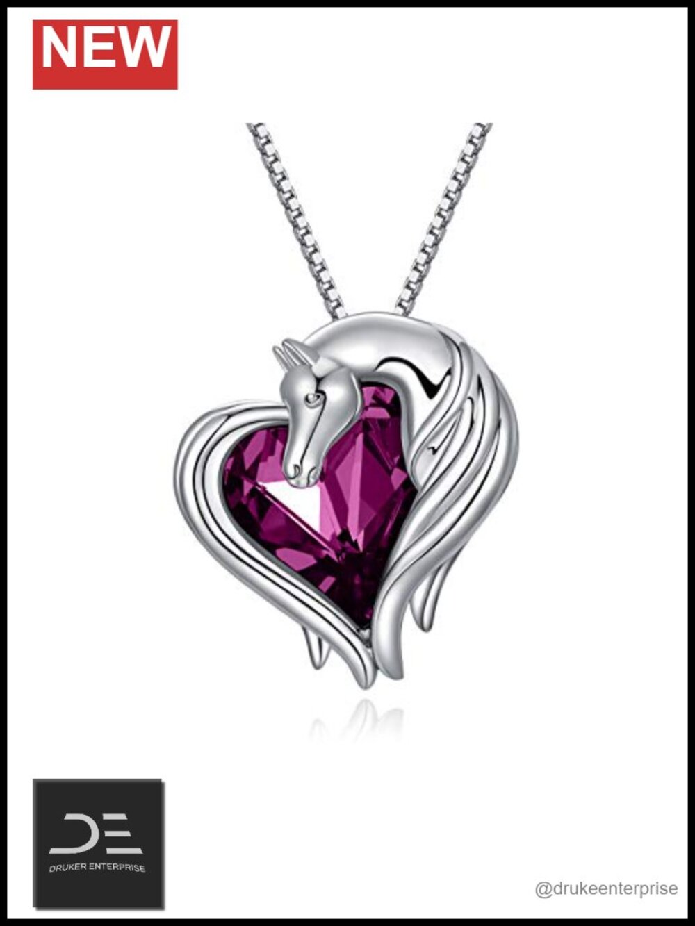 925 Sterling Silver Horse Necklace Pendant with Crystal Jewelry Gift